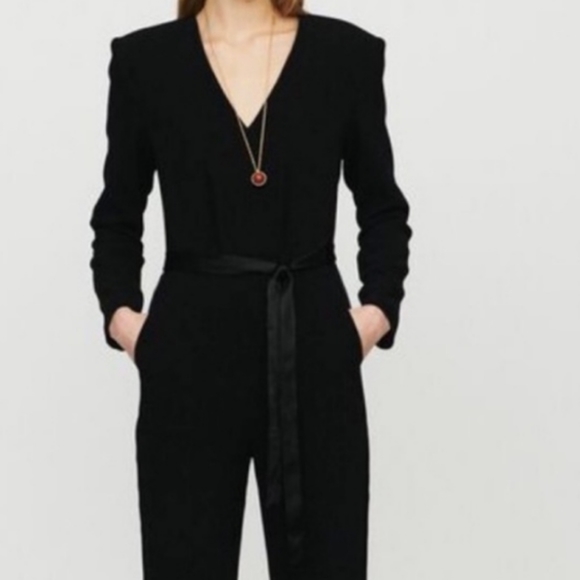 Maje Pankok Black Tie Waist Step Hem jumpsuit - Picture 3 of 10